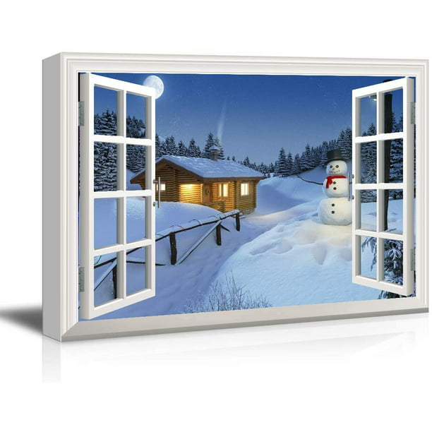 Christmas Winter Snow Sleigh 3D Effect Window Canvas Picture Wall Art Prints